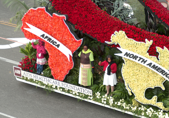 Hydeia Braodbent, far right, on AHFs award-winning 2013 Tournament of Roses parade float on which she represented North American individuals living with AIDS.